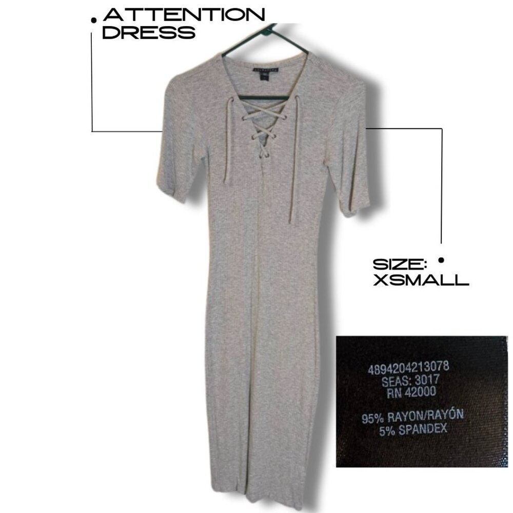Attention Ribbed Lace Up Midi Dress Gray XS